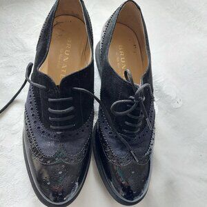 Brunate Wingtip Wedge Oxford Suede Patent leather lace-up Women's 40 Us 9-9.5